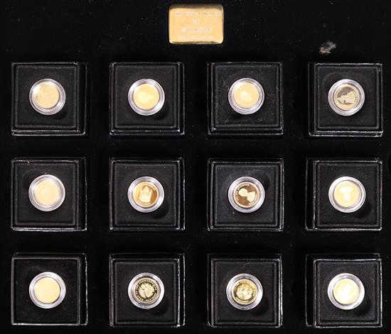 The Royal House of Windsor Gold Collection, comprising 12 small 9ct gold coins, cased, with certificate folder